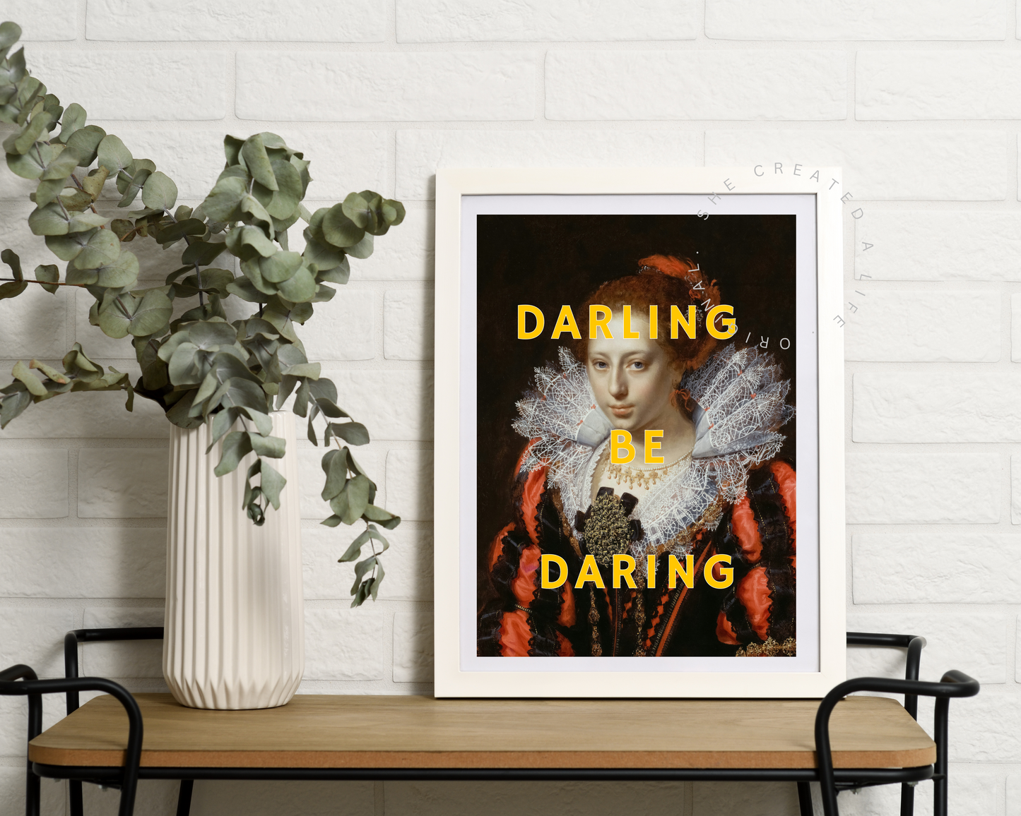 Darling Be Daring, Wood Framed Poster, Altered Art Print Portrait, Feminism Poster, Girl Power Wall Art, Feminist Empowerment, Statement Art