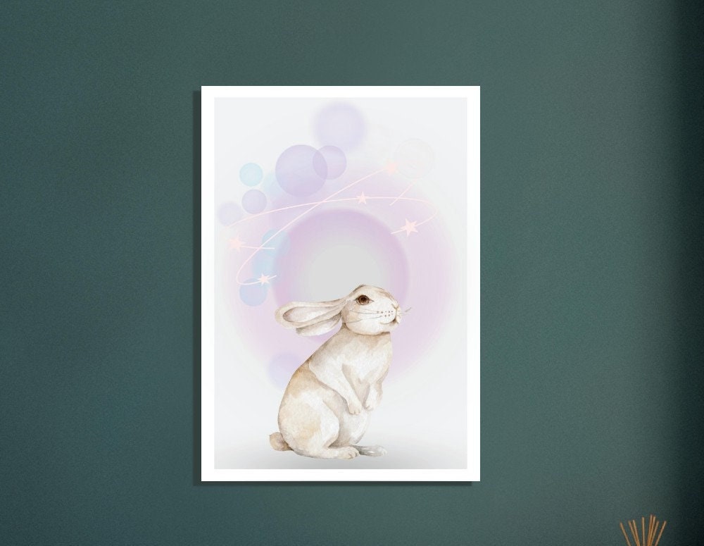 Rabbit Art Print, Download, Cute Bunny, Springtime, Nursery, Kids Room, Animal Poster, Hare, Childs Room, Pet Portrait, Rabbit Sketch