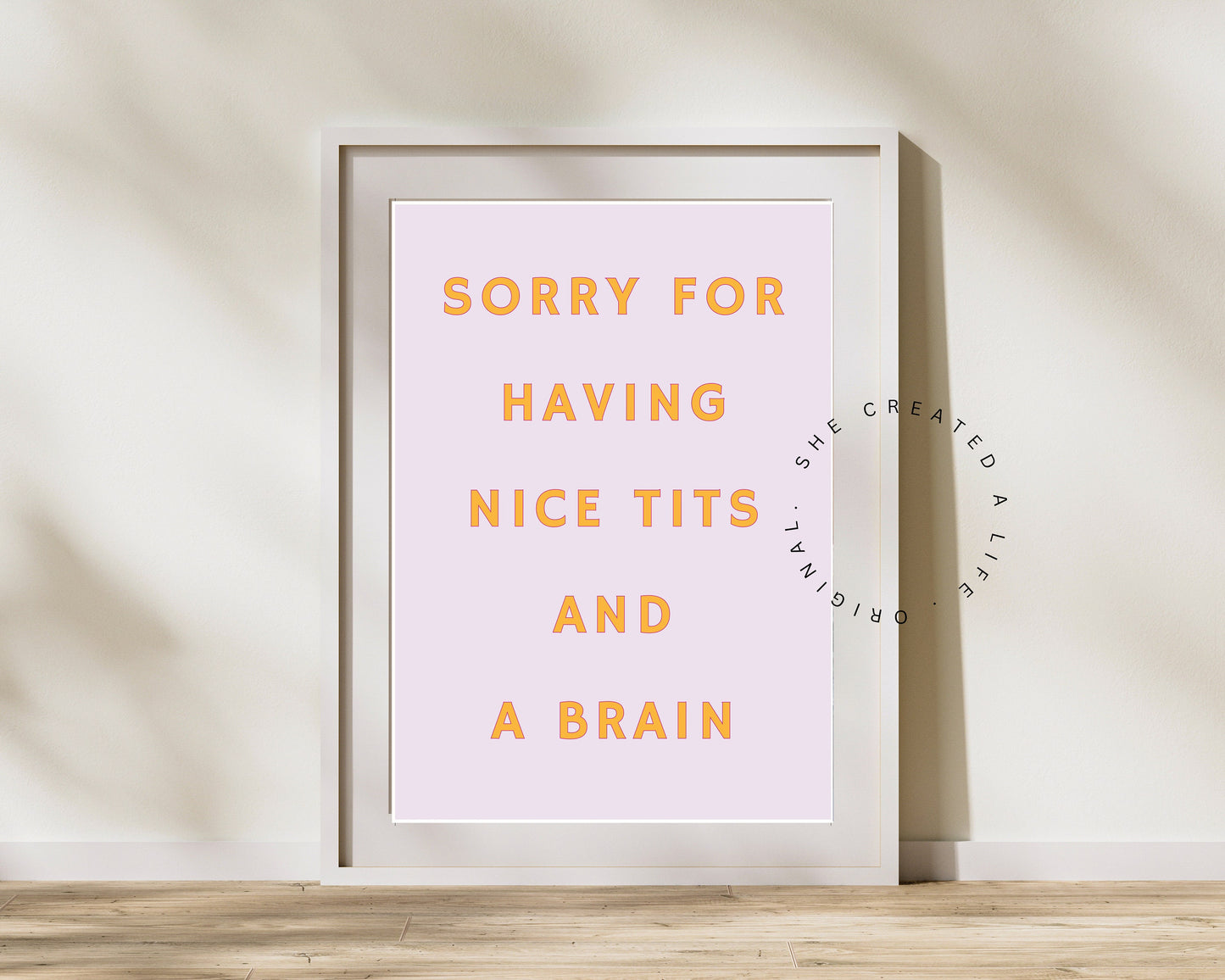 Sorry For Having Nice Tits and A Brain, Art Print Poster, Altered Art, Quirky Portrait Wall Art, Eclectic Funky Sassy Quirky Pink Home Decor