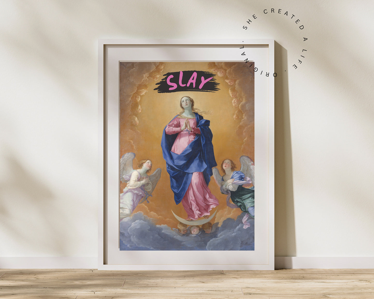 Slay, Download, Female Print, Angels, Divine Feminine Poster, Altered Art Portrait, Feminist Words, Witty Phrase, Humorous, Eclectic Decor