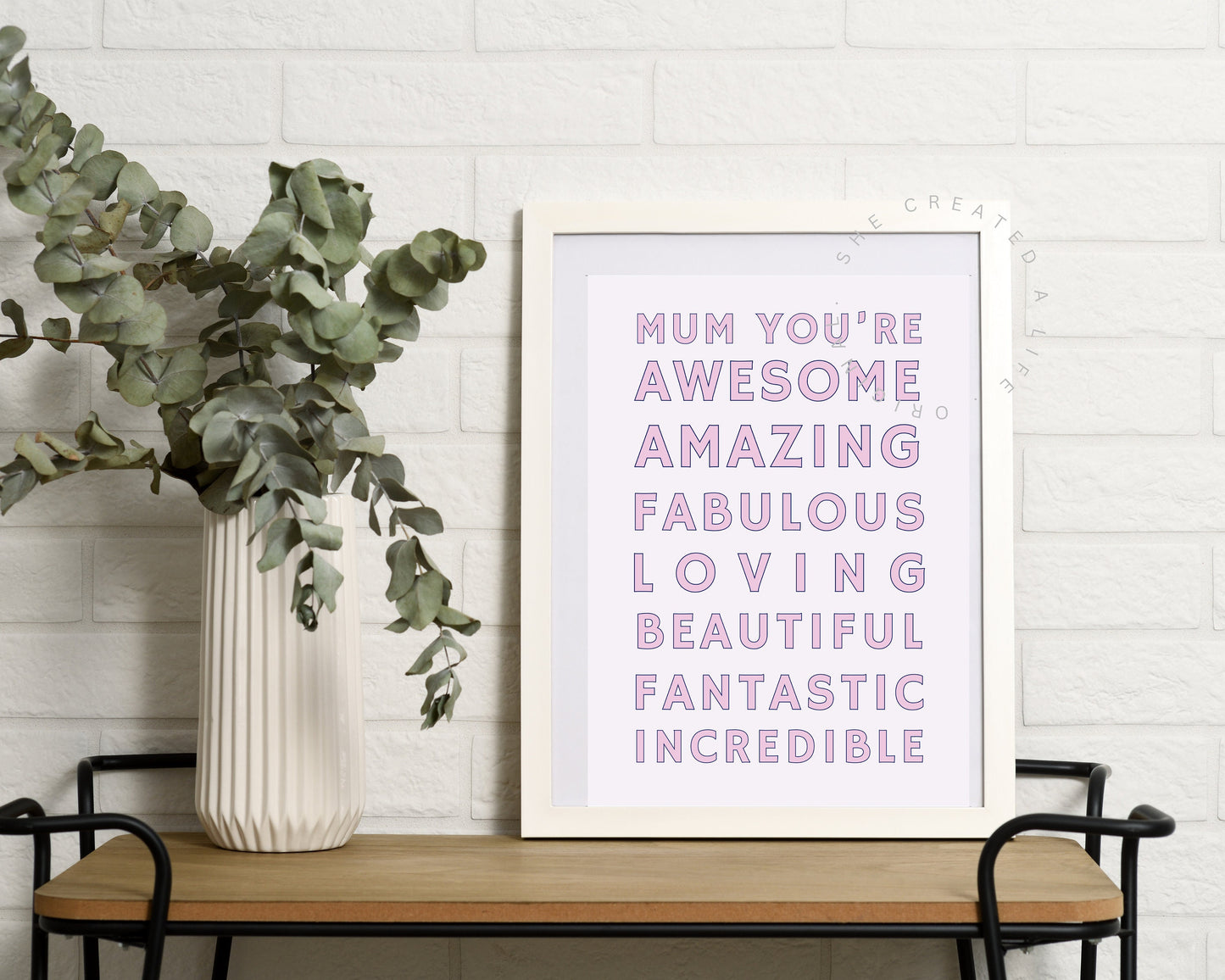 Mum You're Awesome, Download Art Print Poster, Mothers Day Gift Idea Best Mom, Pink Typography Wall Art, Eclectic Funky Quirky Home Decor