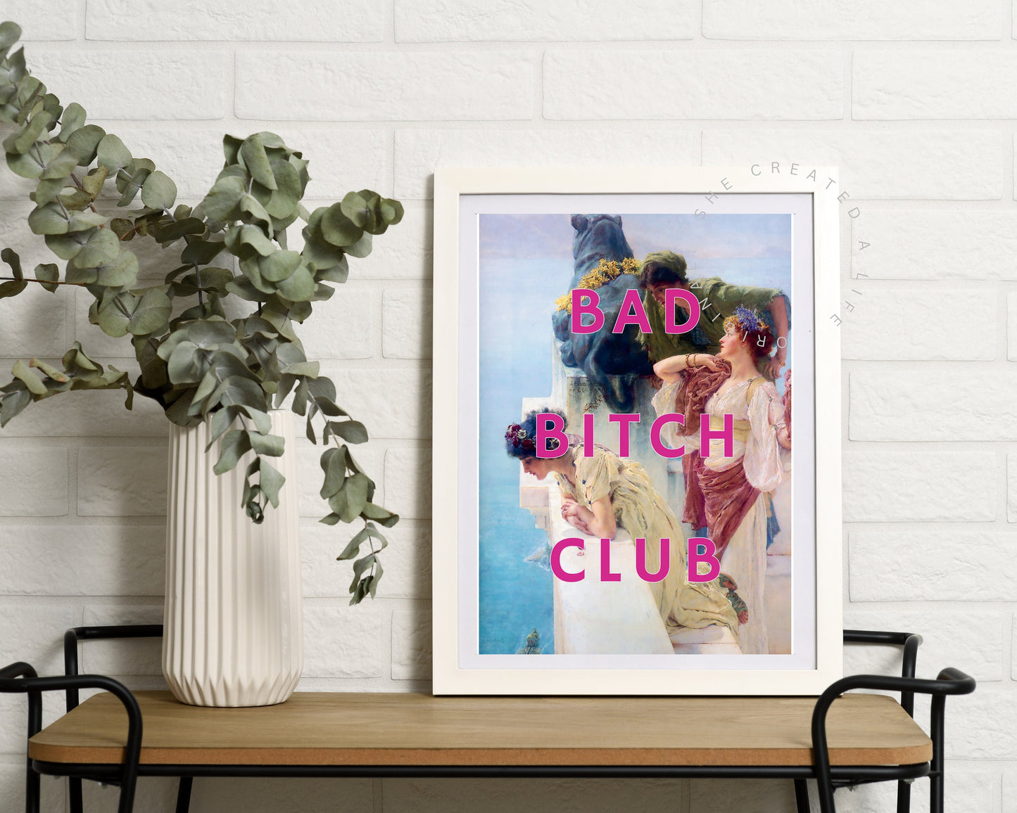 Bad Bitch Club, Altered Art Portrait, Baroque, Girl Power, Download, Print Poster, Pink Wall Art, Eclectic Funky Sassy Quirky Home Decor