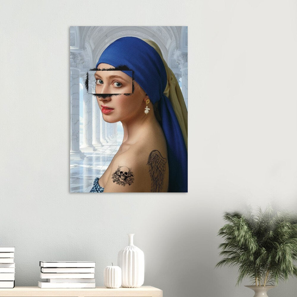 Girl With A Pearl Earring, Altered Art Print, Tattoo Girl, Colourful Collage Print, Eclectic Gift Idea, Funky Wall Art, Quirky Home Decor
