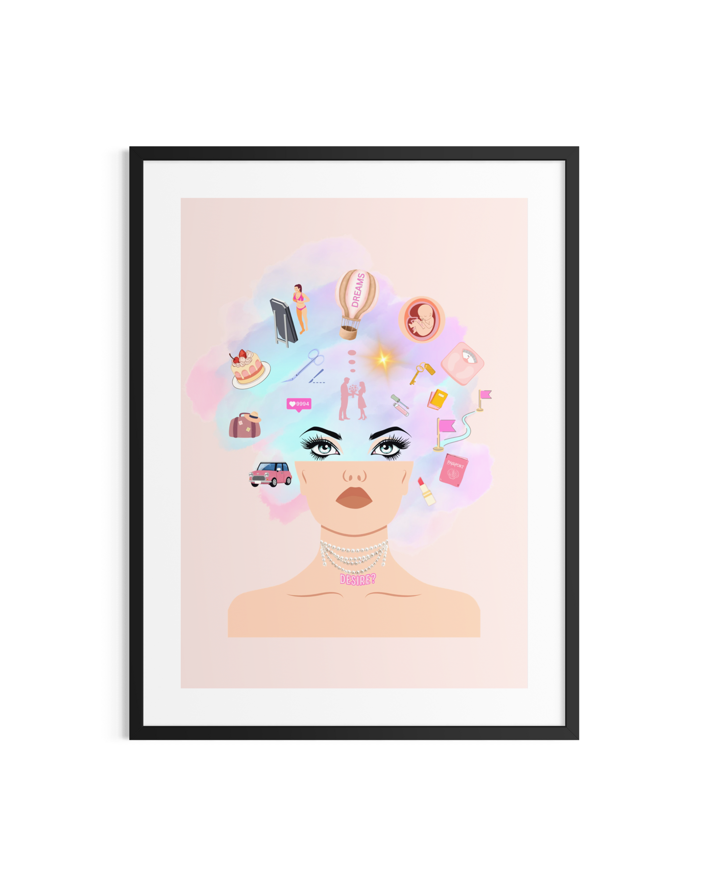 Limited edition art print titled “February — Desire?” exploring hesitation, longing, and feminine wanting through expressive typography.