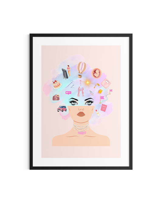 Limited edition art print titled “February — Desire?” exploring hesitation, longing, and feminine wanting through expressive typography.