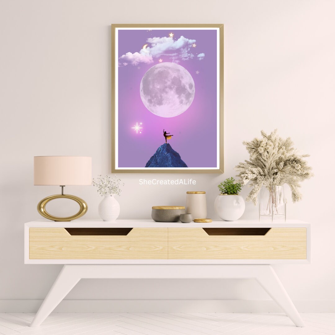 Ballerina | Girly Art | Female Art Print | Mindful Woman Art | Downloadable Art | Divine Feminine Poster | Moon Poster | Spiritual Poster