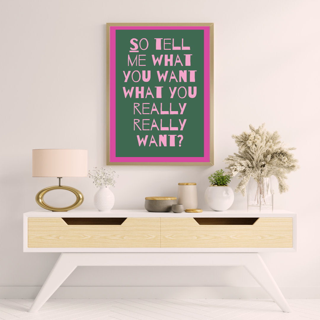 So Tell Me What You Want | Spice Girls Lyrics | Girl Power | Pink Art Print Poster | Download | Girls Room | Girly Poster | Spice Girl Print