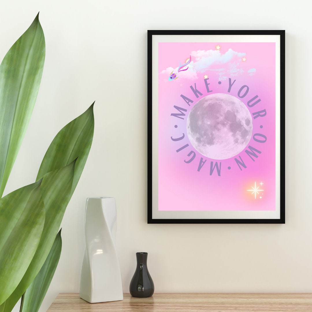 Make Your Own Magic | Motivational Poster | Inspirational Print | Aura Print | Girls Room | Pink Poster | Girly Print | Manifestation