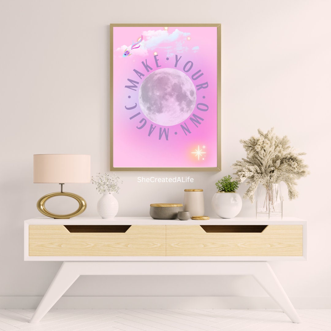 Make Your Own Magic | Motivational Poster | Inspirational Print | Aura Print | Girls Room | Pink Poster | Girly Print | Manifestation