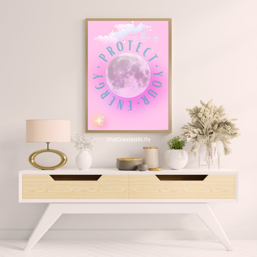 Protect Your Energy | Motivational Poster | Inspirational Print | Aura Print | Girls Room | Pink Poster | Girly Print | Protection |