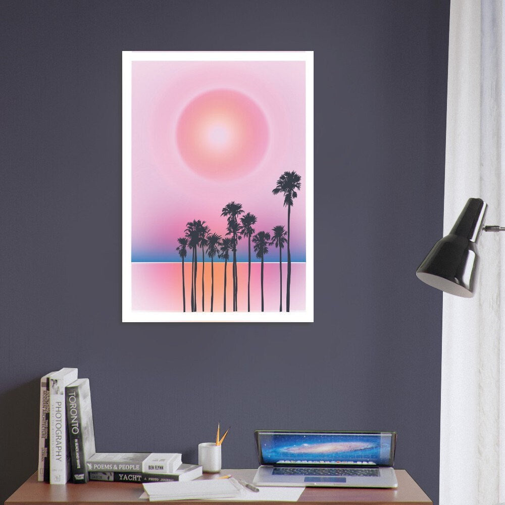 Sundown | Unframed Print | Sunset Art l Sunset Print | Sundown Print | Girls Room | Beach Sunset | Palm Tree Print | Ocean Art | Sunset