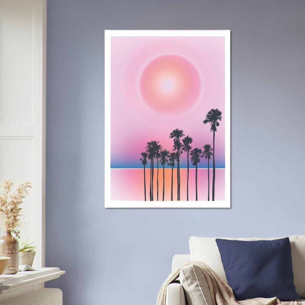 Sundown | Unframed Print | Sunset Art l Sunset Print | Sundown Print | Girls Room | Beach Sunset | Palm Tree Print | Ocean Art | Sunset