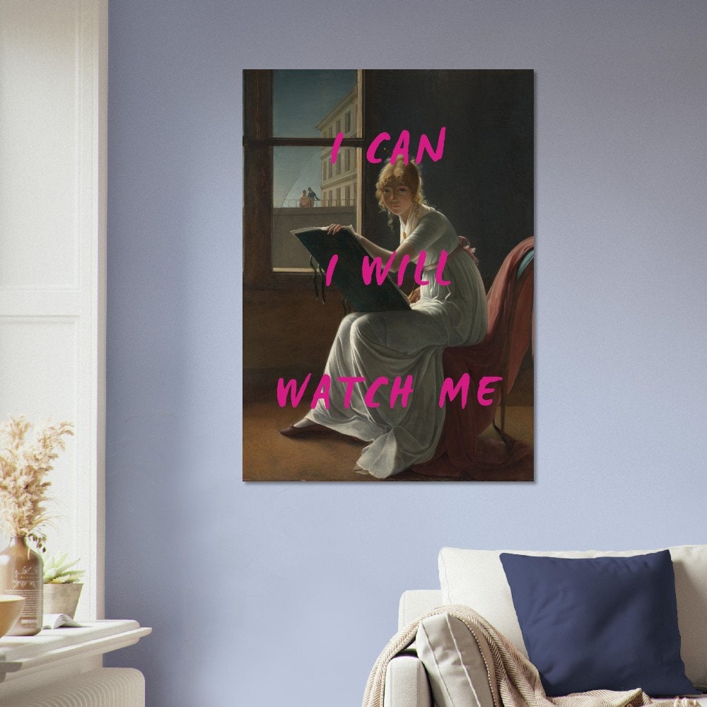 I Can I Will, Altered Art Print, Altered Wall Art, Feminist Wall Art, Graffiti Prints, Altered Portrait, Pink Art, Weird Art, Dorm Art Print