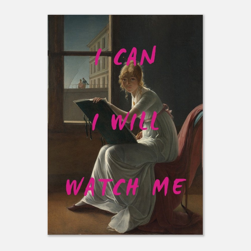 I Can I Will, Altered Art Print, Altered Wall Art, Feminist Wall Art, Graffiti Prints, Altered Portrait, Pink Art, Weird Art, Dorm Art Print