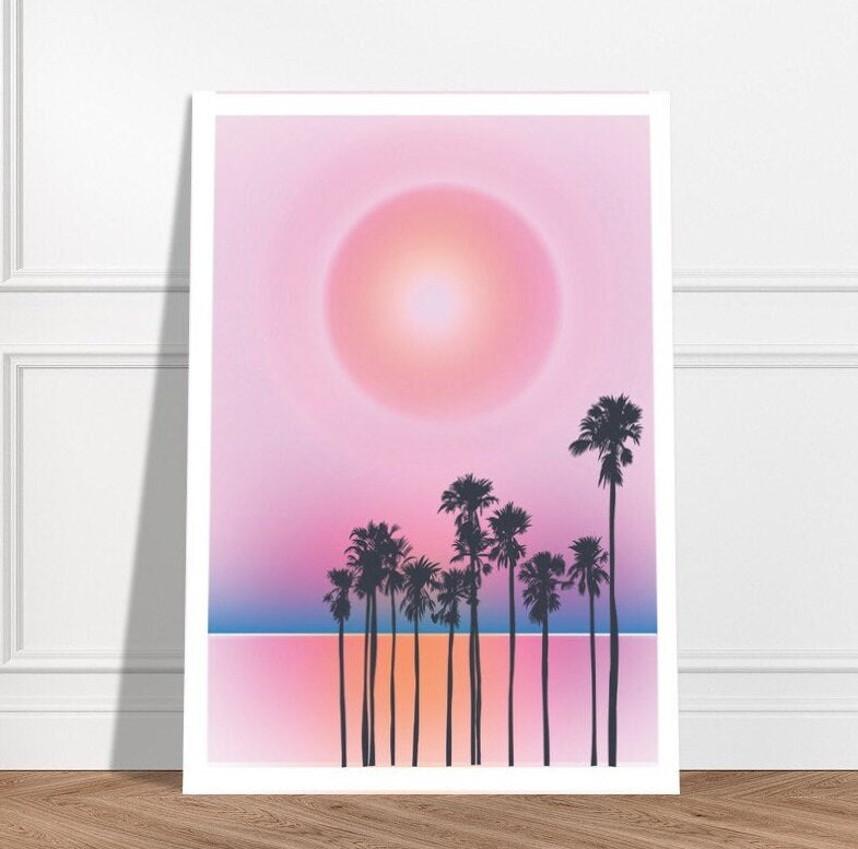 Sundown | Unframed Print | Sunset Art l Sunset Print | Sundown Print | Girls Room | Beach Sunset | Palm Tree Print | Ocean Art | Sunset