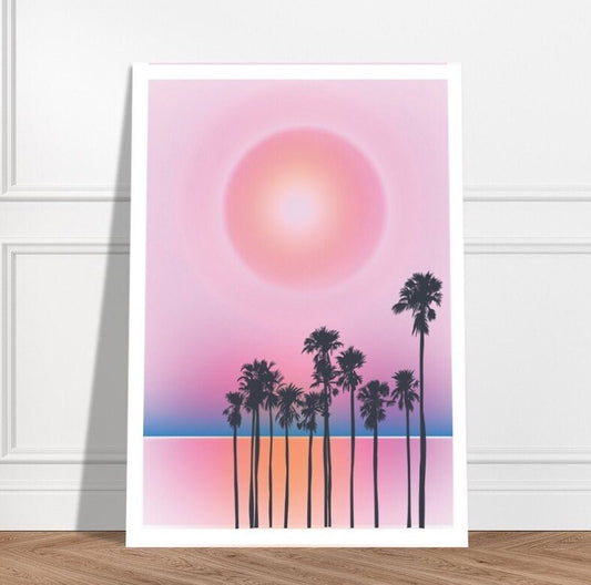 Sundown | Unframed Print | Sunset Art l Sunset Print | Sundown Print | Girls Room | Beach Sunset | Palm Tree Print | Ocean Art | Sunset