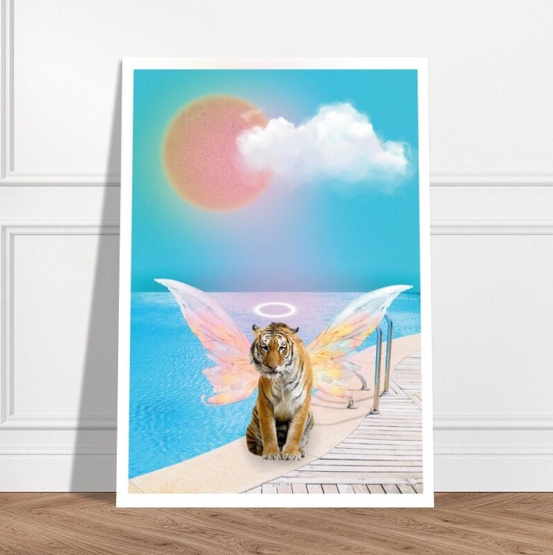 Tiger Lily | Unframed Print | Angel Art | Tiger Art Print | Girly Art | Quirky Poster | Girls Room Poster | Dorm Poster | Peaceful Art | Art