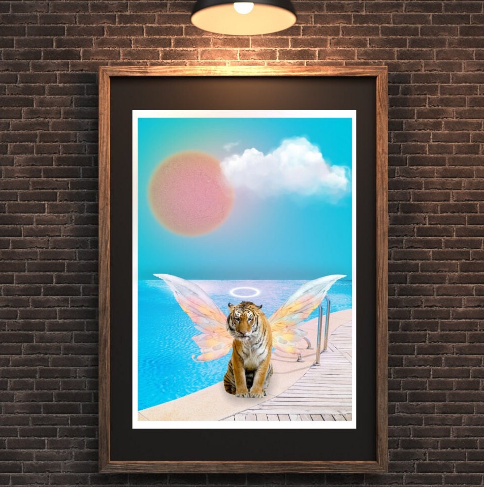 Tiger Lily | Unframed Print | Angel Art | Tiger Art Print | Girly Art | Quirky Poster | Girls Room Poster | Dorm Poster | Peaceful Art | Art