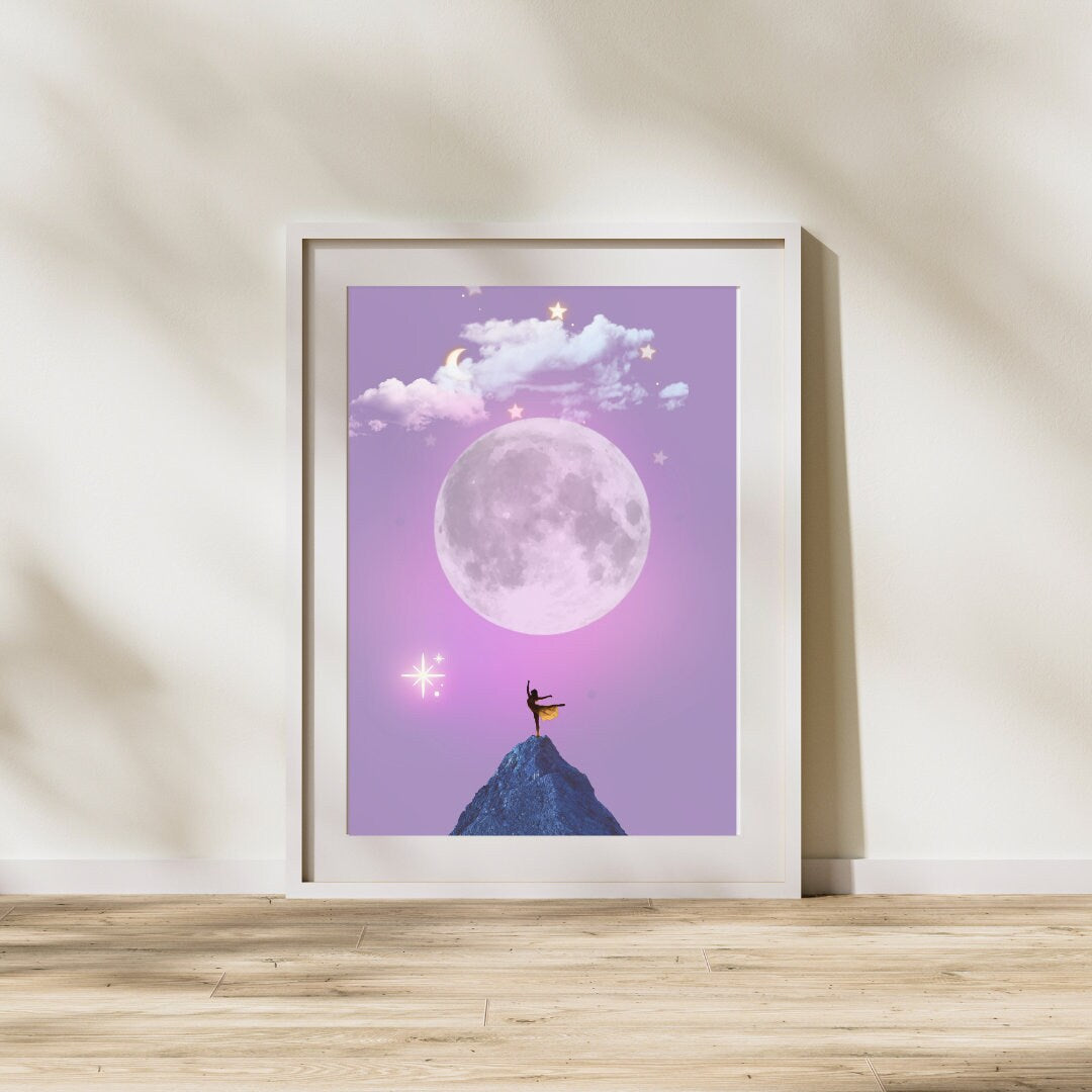 Ballerina | Girly Art | Female Art Print | Mindful Woman Art | Downloadable Art | Divine Feminine Poster | Moon Poster | Spiritual Poster