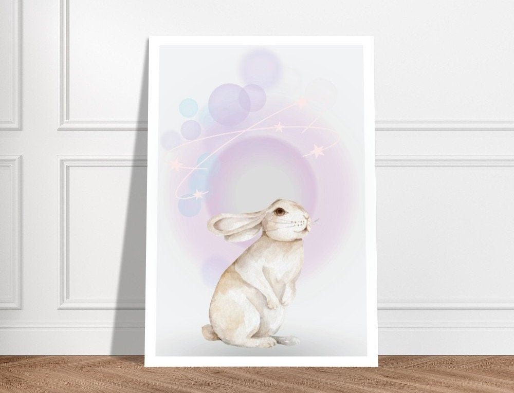 Rabbit Art Print, Download, Cute Bunny, Springtime, Nursery, Kids Room, Animal Poster, Hare, Childs Room, Pet Portrait, Rabbit Sketch