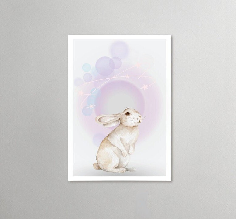 Rabbit Art Print, Cute Bunny, Springtime, Nursery, Kids Room, Animal Poster, Hare, Childs Room, Pet Portrait, Rabbit Sketch, Watercolour