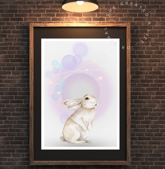 Rabbit Art Print, Download, Cute Bunny, Springtime, Nursery, Kids Room, Animal Poster, Hare, Childs Room, Pet Portrait, Rabbit Sketch