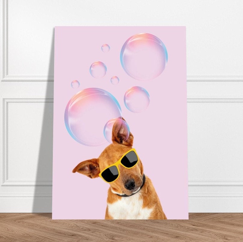 Dog in Glasses, Download, Doggy Print, Puppy Wall Art, Pet Art, Spectacles, Quirky Decor, Pink, Kids Room, Pet Portrait, Puppy Dog Poster,