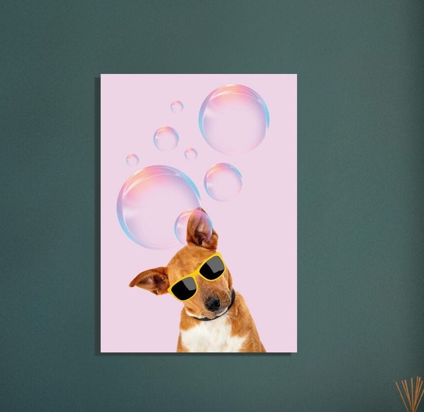 Dog in Glasses, Download, Doggy Print, Puppy Wall Art, Pet Art, Spectacles, Quirky Decor, Pink, Kids Room, Pet Portrait, Puppy Dog Poster,