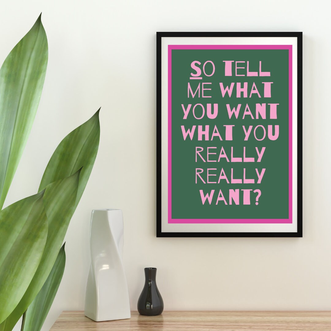 So Tell Me What You Want | Spice Girls Lyrics | Girl Power | Pink Art Print Poster | Download | Girls Room | Girly Poster | Spice Girl Print