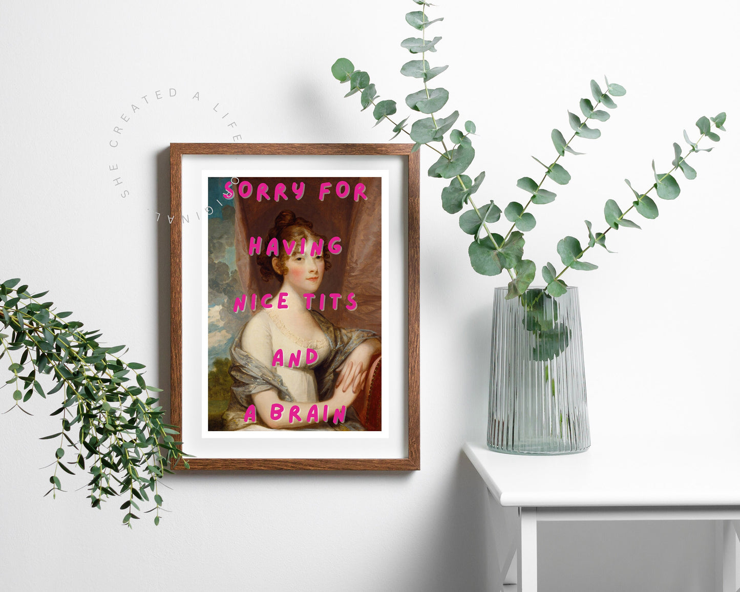 Sorry For having Nice Tits, Feminist Poster, Altered Art Print, Girl Power, Quirky Wall Art, Humorous, Witty, Portrait, Girly Home Decor