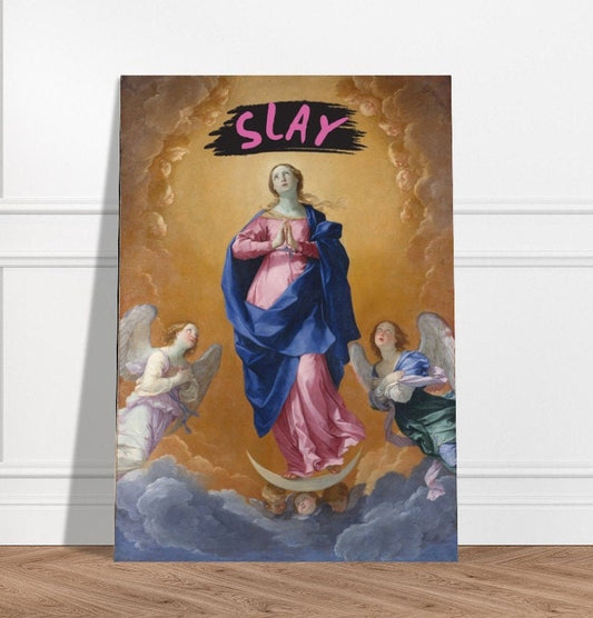 Slay, Girly Art, Female Print,  Angels, Divine Feminine Poster, Altered Art Portrait, Feminist Words, Witty Phrase, Humorous, Eclectic Decor