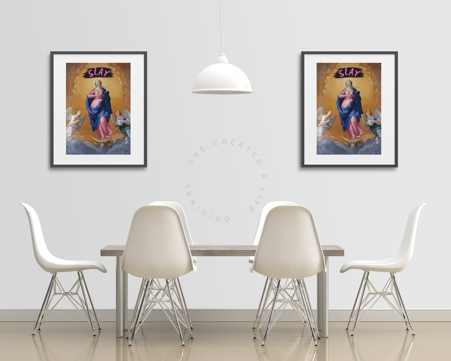 Slay, Girly Art, Female Print,  Angels, Divine Feminine Poster, Altered Art Portrait, Feminist Words, Witty Phrase, Humorous, Eclectic Decor