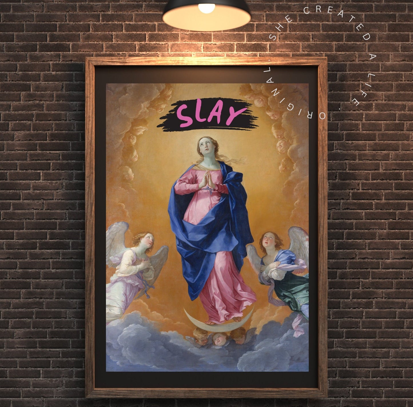 Slay, Download, Female Print,  Angels, Divine Feminine Poster, Altered Art Portrait, Feminist Words, Witty Phrase, Humorous, Eclectic Decor