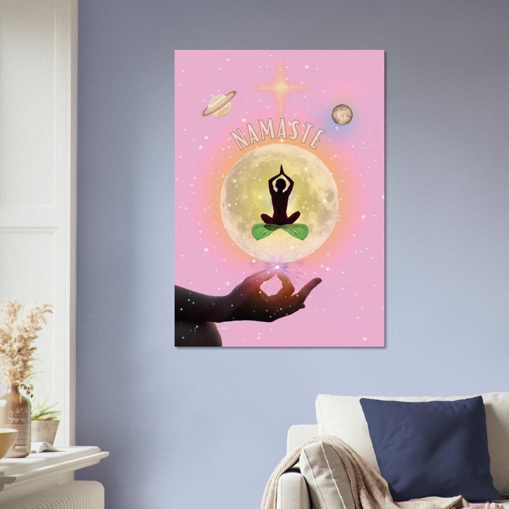Namaste, Sanskrit, Pink Art Print Poster, Yoga Gift, Pink Wall Art, Girls Room Home Decor, Peace, Quirky Art, Mindfulness, Spiritual Art