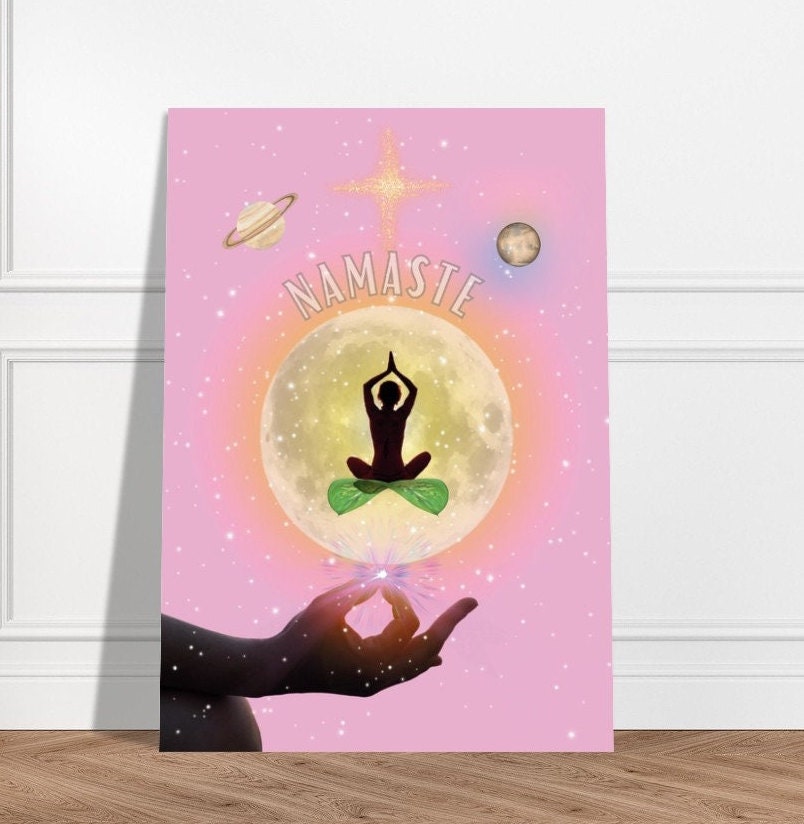 Namaste, Sanskrit, Pink Art Print Poster, Yoga Gift, Pink Wall Art, Girls Room Home Decor, Peace, Quirky Art, Mindfulness, Spiritual Art