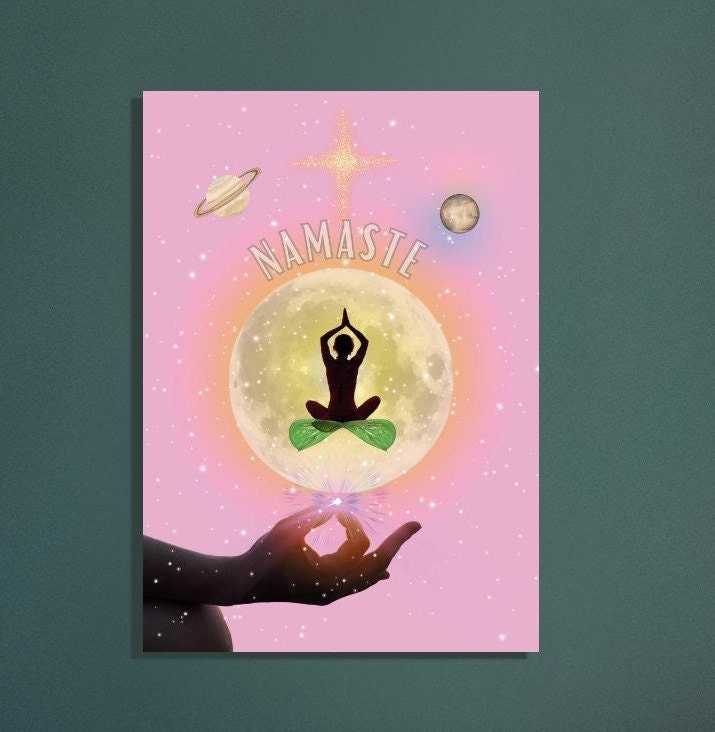 Namaste, Sanskrit, Pink Art Print Poster, Yoga Gift, Pink Wall Art, Girls Room Home Decor, Peace, Quirky Art, Mindfulness, Spiritual Art