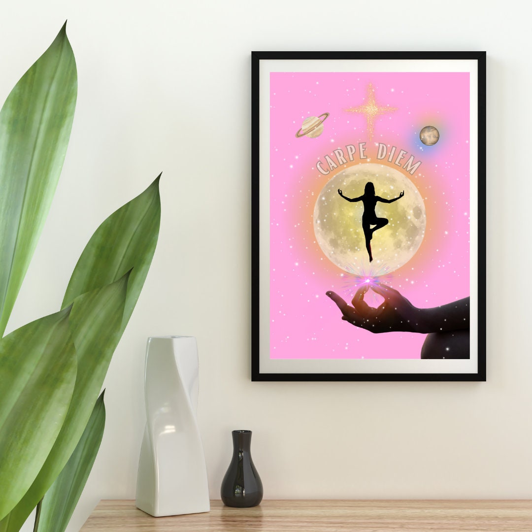 Namaste, Sanskrit, Pink Art Print Poster, Yoga Gift, Pink Wall Art, Girls Room Home Decor, Peace, Quirky Art, Mindfulness, Spiritual Art