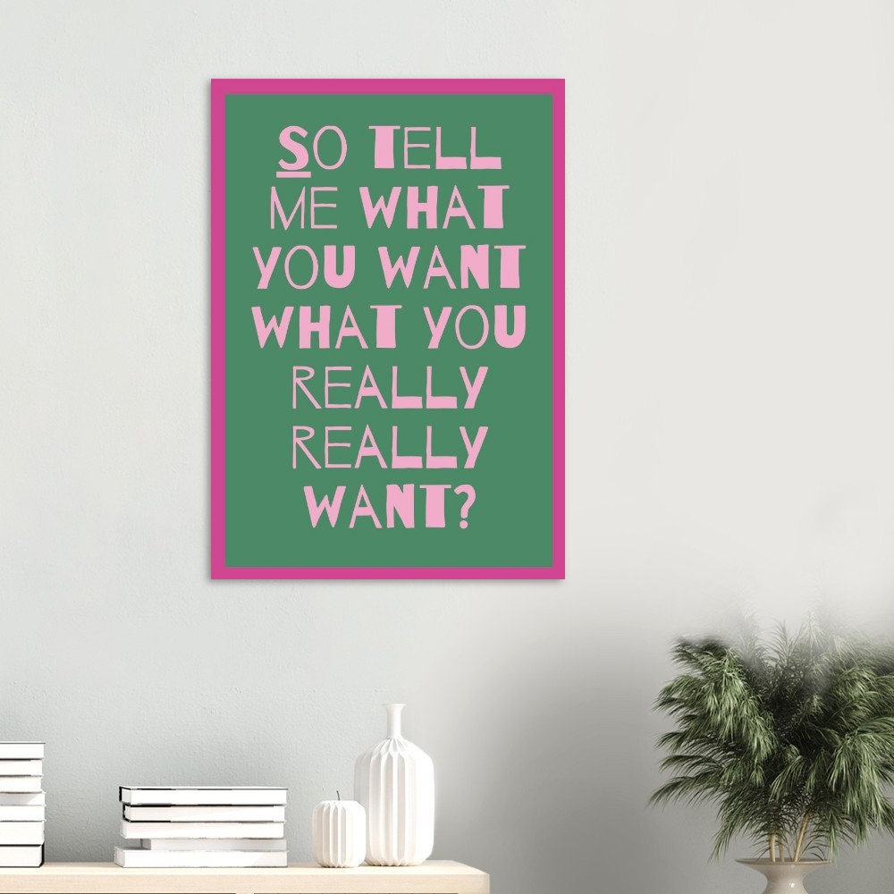 playful lyrics wall art in pink tones