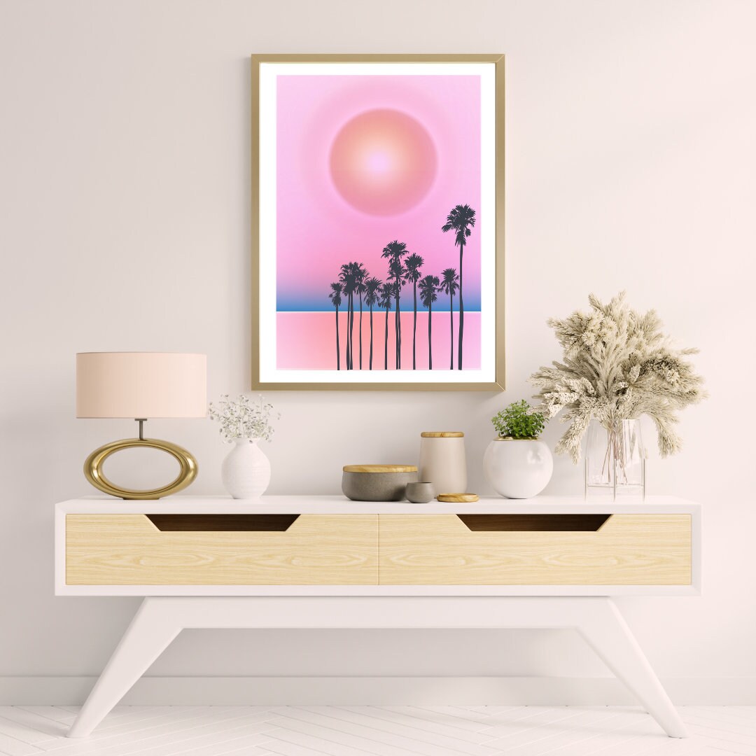 Sundown | Unframed Print | Sunset Art l Sunset Print | Sundown Print | Girls Room | Beach Sunset | Palm Tree Print | Ocean Art | Sunset