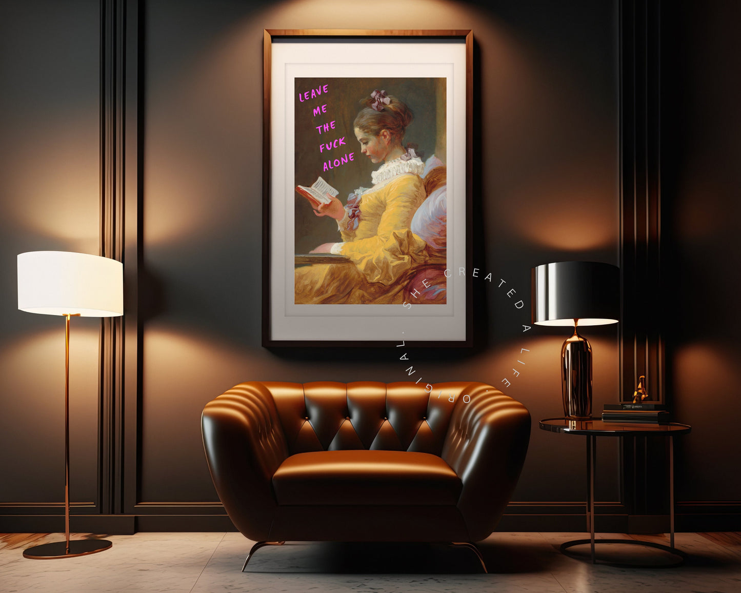 Leave Me Alone | Unframed Print | Quirky Art | Altered Portrait | Quirky Decor | Baroque Art Print | Female Portrait | Maximalist Art