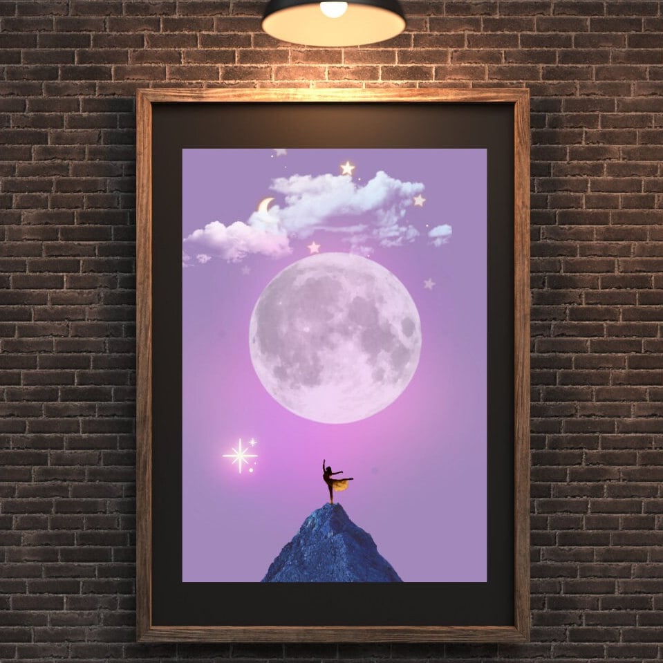 Ballerina | Girly Art | Female Art Print | Mindful Woman Art | Downloadable Art | Divine Feminine Poster | Moon Poster | Spiritual Poster