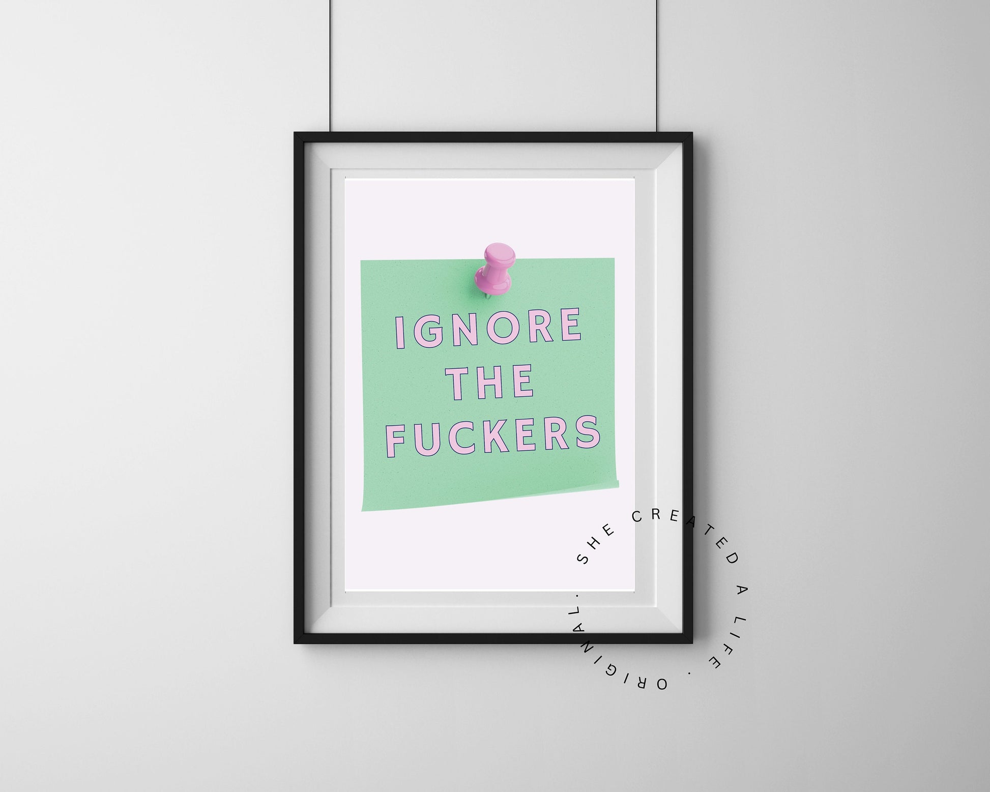 bold pink and green quote wall art