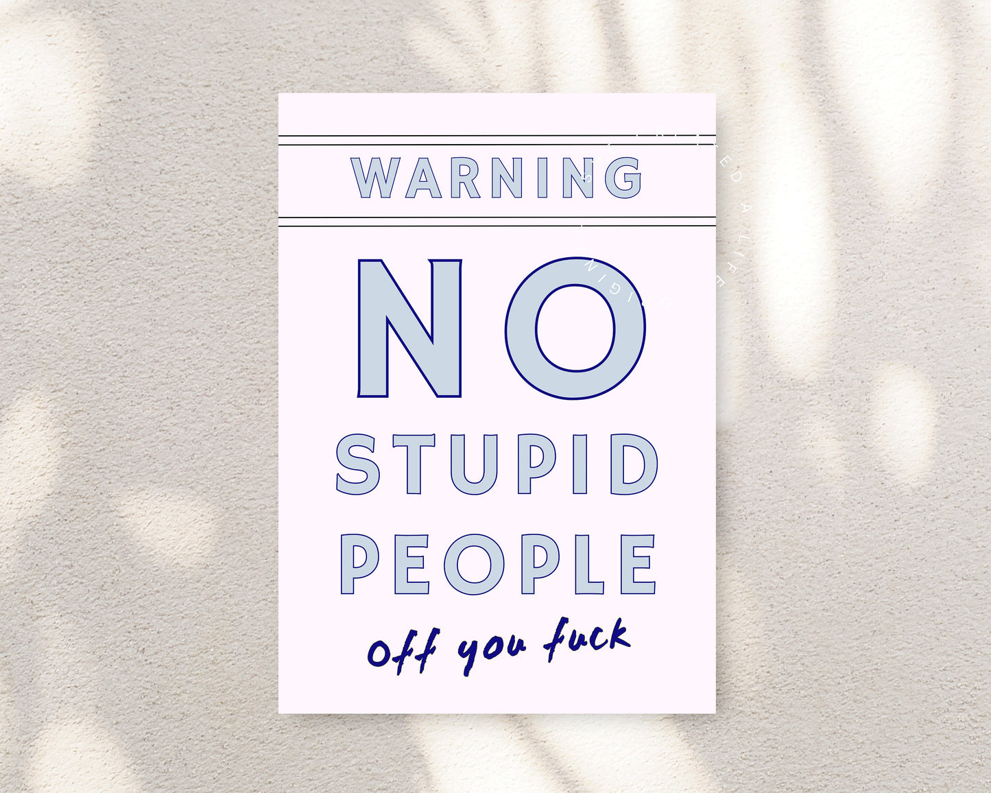 Warning No stupid People, Wall Art Print Poster, Funny Swear Words Print, New Home Gift, Funky Wall Art, Eclectic Poster, Quirky Home Decor