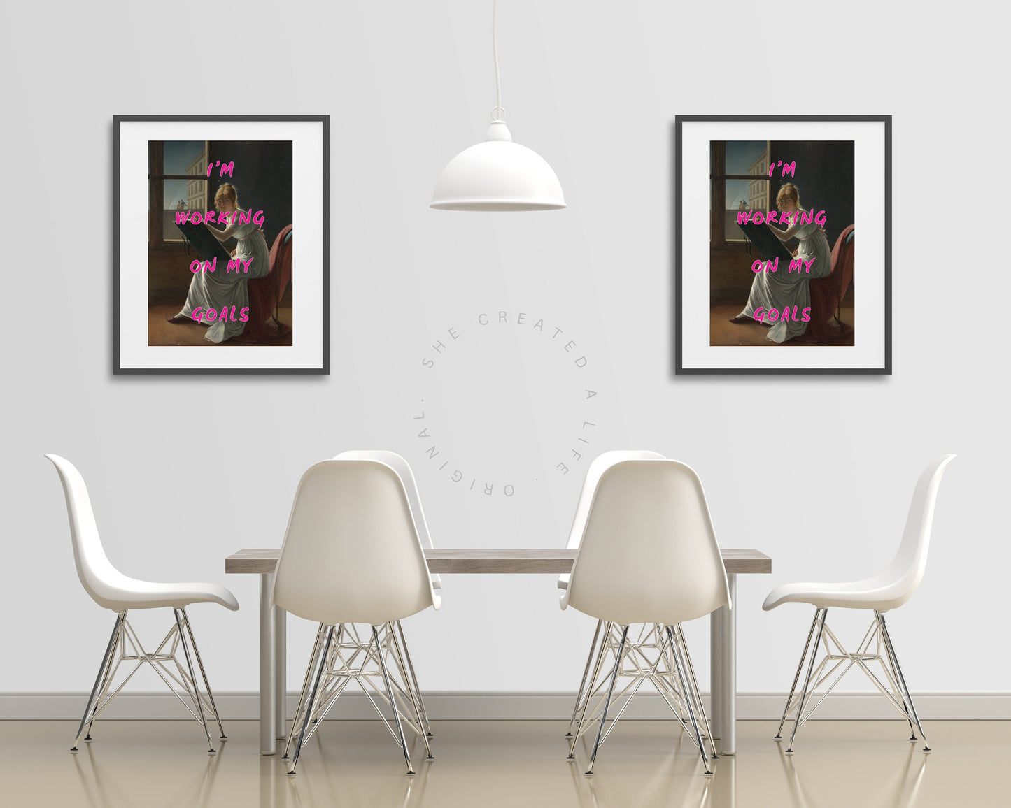 I'm Working On My Goals, Art Print Poster, DormRoom, Altered Portrait, Pink Typography Wall Art, Eclectic Funky Sassy Quirky Home Decor