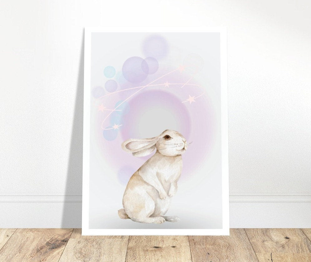 Rabbit Art Print, Cute Bunny, Springtime, Nursery, Kids Room, Animal Poster, Hare, Childs Room, Pet Portrait, Rabbit Sketch, Watercolour
