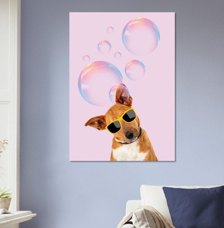 Dog in Glasses, Doggy Print, Puppy Wall Art, Pet Art, Spectacles, Quirky Decor, Pink Poster, Kids Room, Pet Portrait, Puppy Dog Poster,