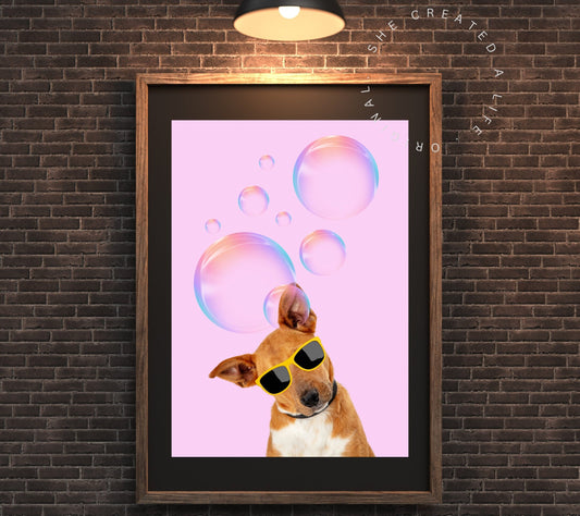 Dog in Glasses, Download, Doggy Print, Puppy Wall Art, Pet Art, Spectacles, Quirky Decor, Pink, Kids Room, Pet Portrait, Puppy Dog Poster,