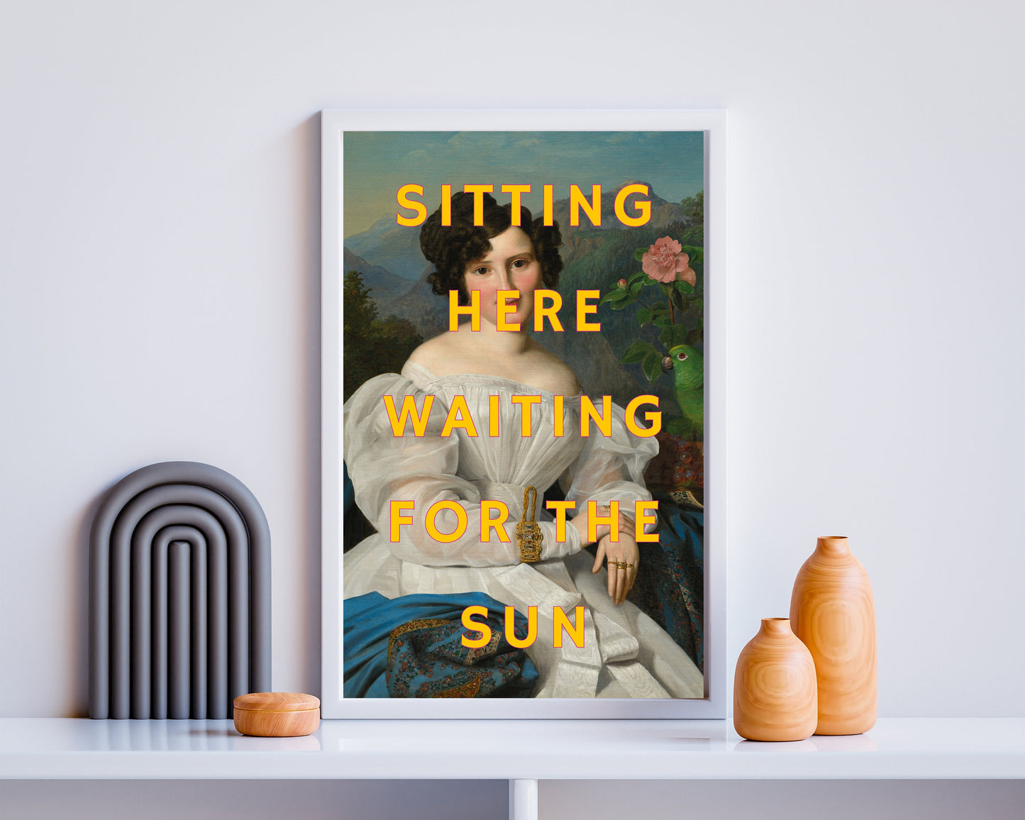 Sitting Here Waiting For The Sun, Altered Art Portrait, Sassy Wall Art, Eclectic Poster, Funky, Funny Phrase, Quirky Home, Dopamine Decor