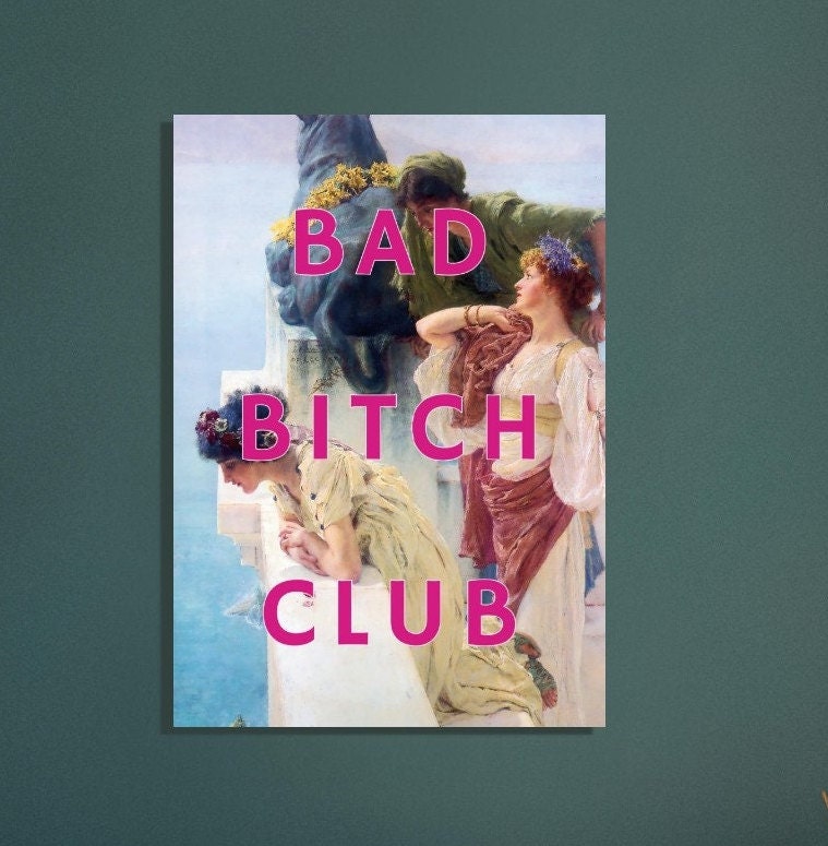 Bad Bitch Club, Altered Art Portrait, Baroque, Girl Power, Download, Print Poster, Pink Wall Art, Eclectic Funky Sassy Quirky Home Decor