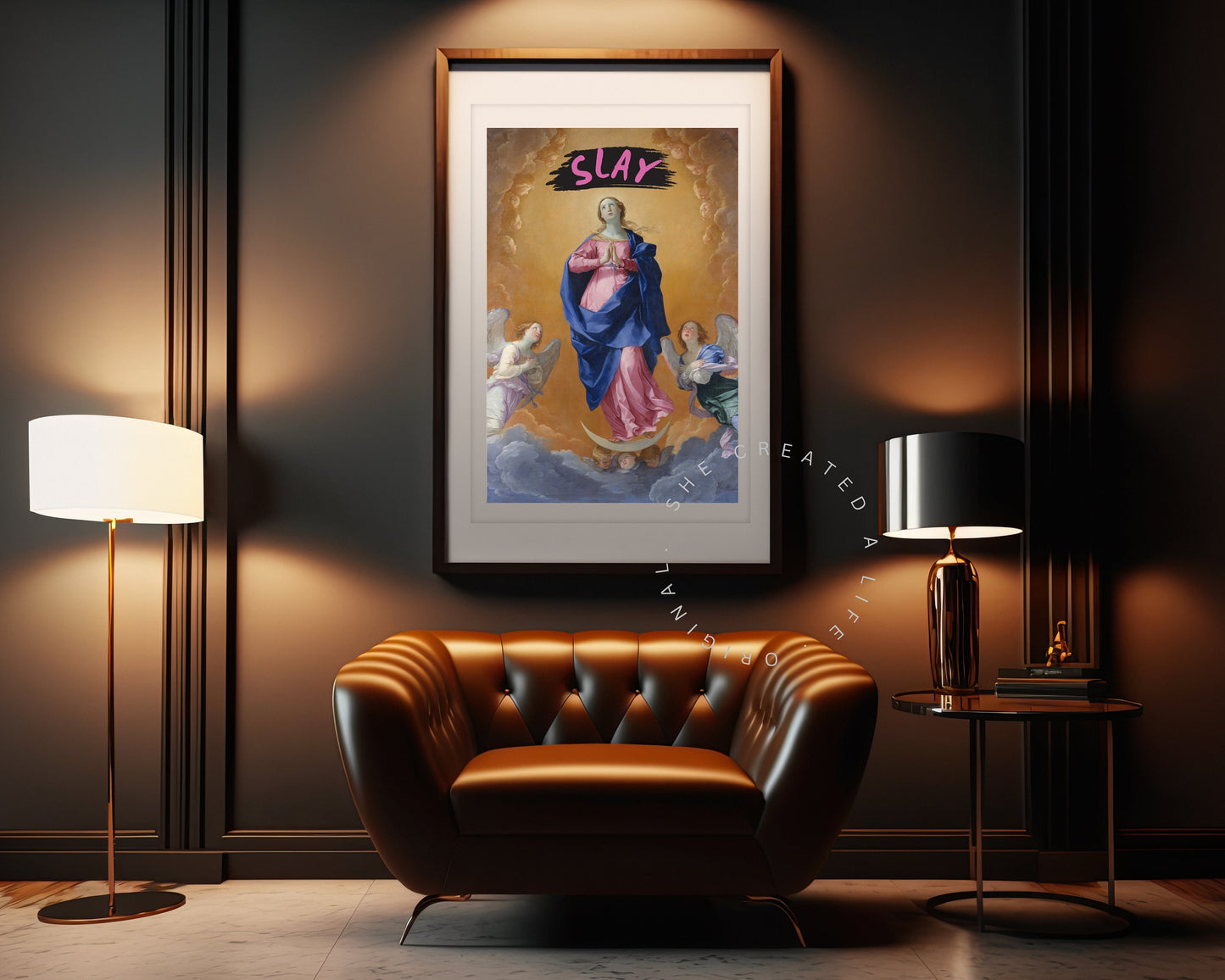 Slay, Girly Art, Female Print,  Angels, Divine Feminine Poster, Altered Art Portrait, Feminist Words, Witty Phrase, Humorous, Eclectic Decor